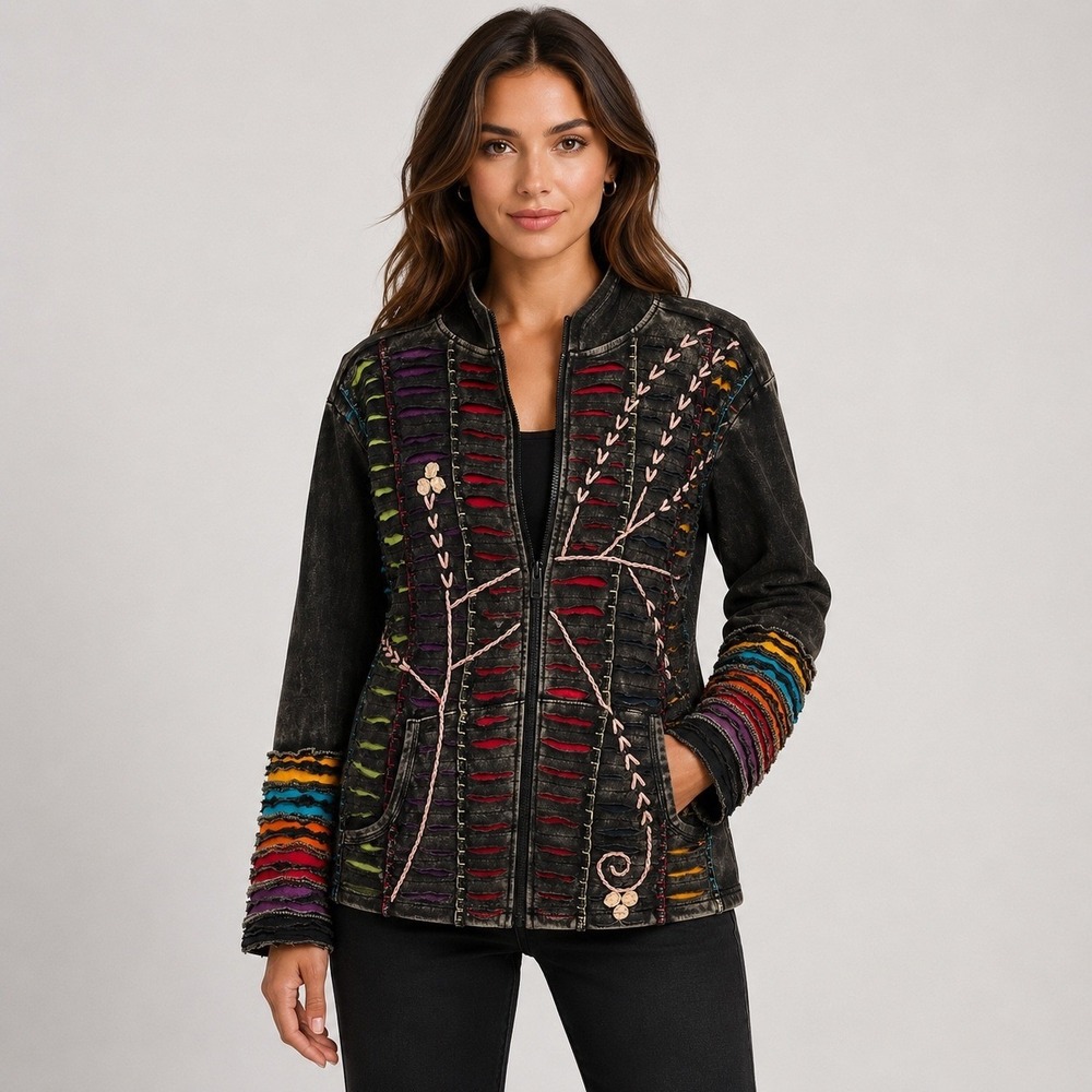 Vintage‎ Karma Circle Jacket Womens XXL Boho Patchwork Festival Hippie Made USA